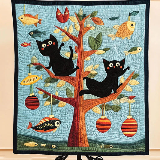Playful Black Cat Quilt Blanket