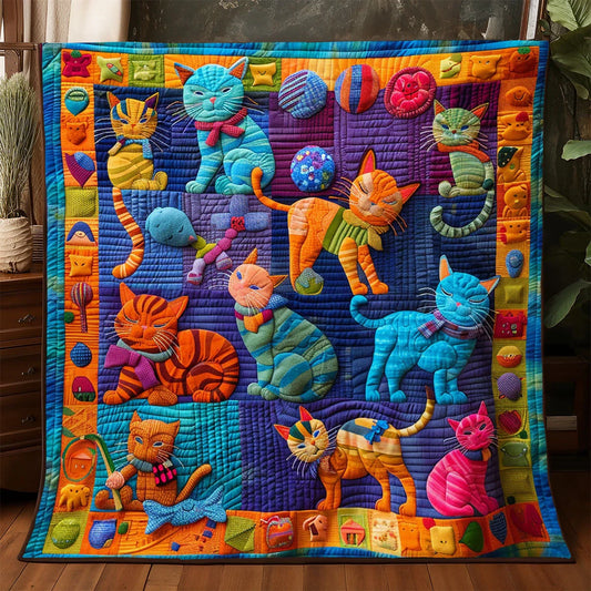 Playful Cat Quilt Blanket