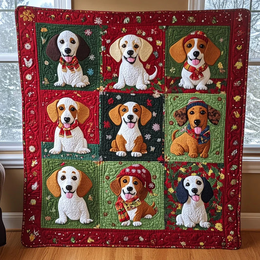 Playful Dachshunds Quilt Blanket