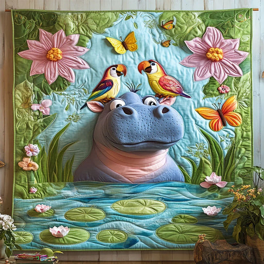 Playful Hippo Quilt Blanket