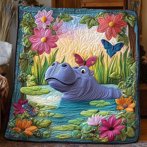 Playful Hippo Quilt Blanket