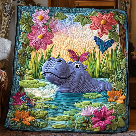 Playful Hippo Quilt Blanket