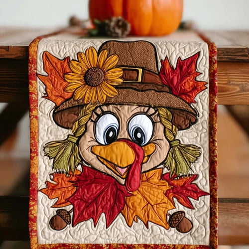 Playful Pilgrim Turkey Quilted Table Runner