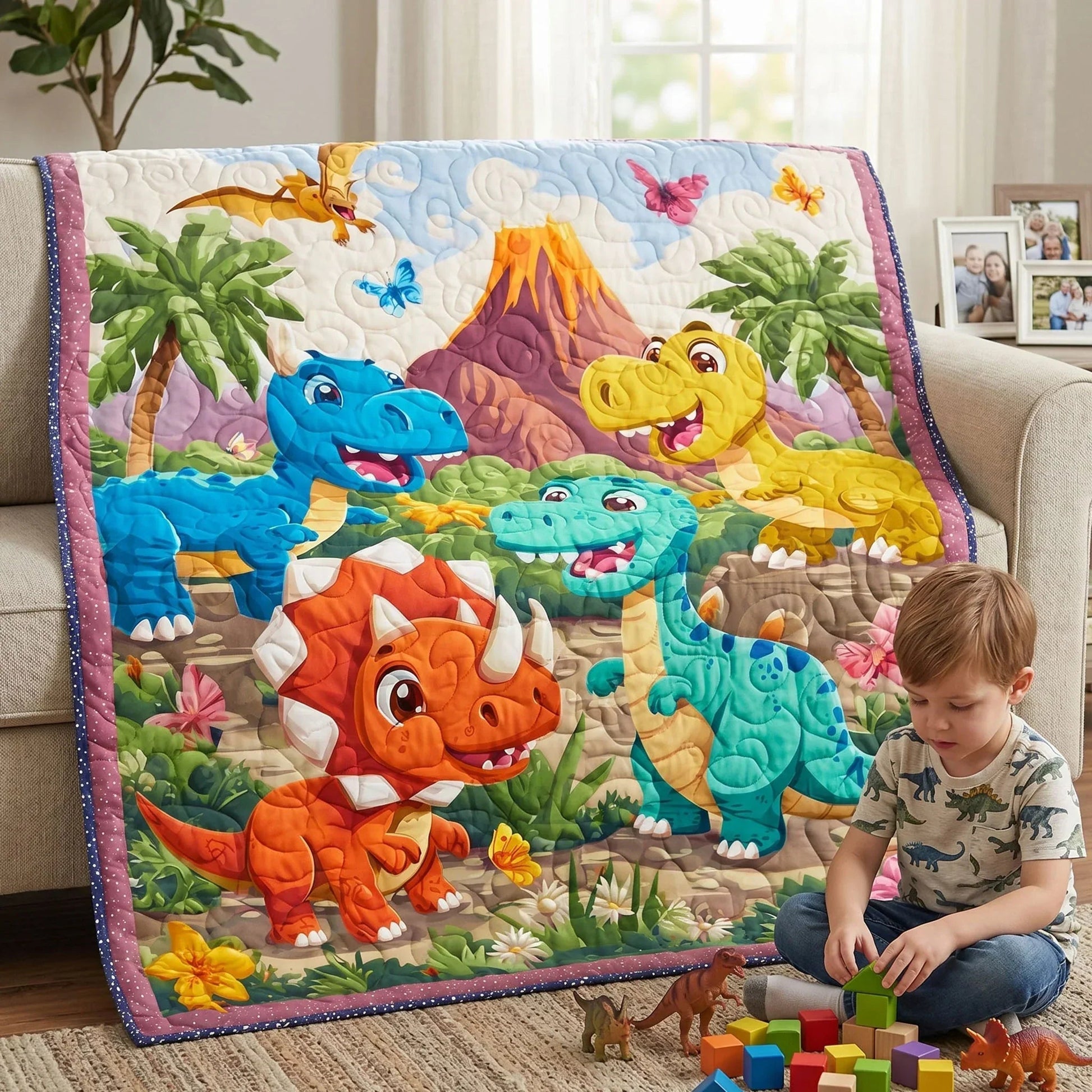Playful Raptor Quilt Blanket - Quilted Blanket by OtterMia