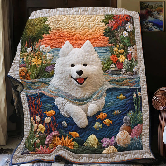 Playful Samoyed Quilt Blanket