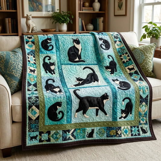 Playful Tuxedo Cats Quilt Blanket