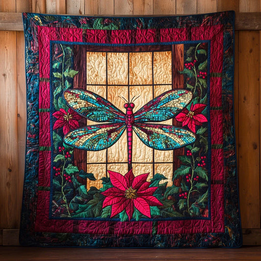 Poinsettia Dragonfly Quilt Blanket