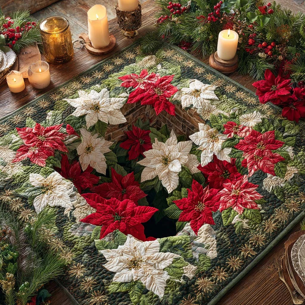 Poinsettia Hollow Quilted Table Topper