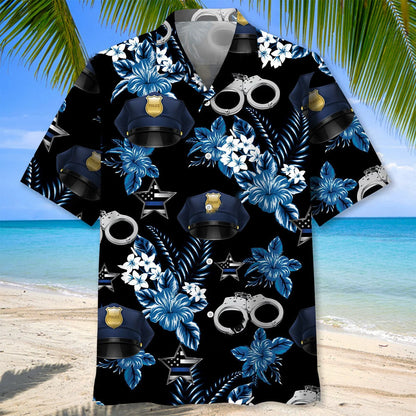 Police Blue Hawaiian Shirt, custom shirt gift for men