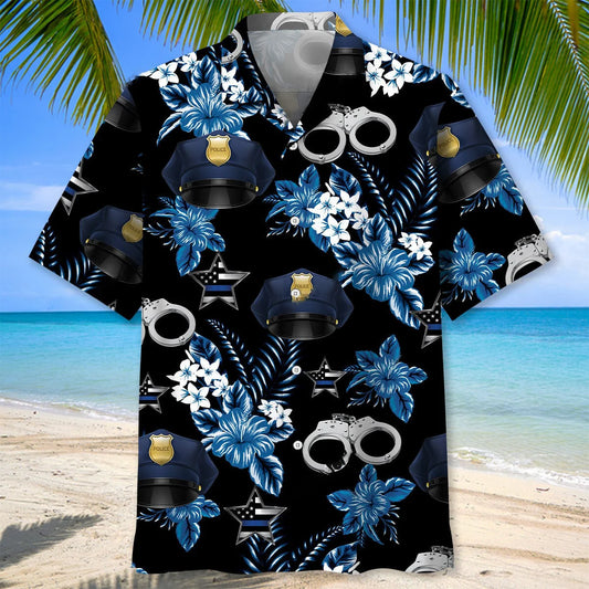 Police Blue Hawaiian Shirt, custom shirt gift for men