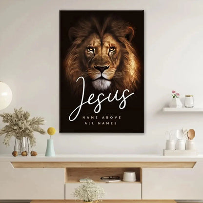 jesus name above all names lion of judah picture wall art canvas (Landscape) (view 8)