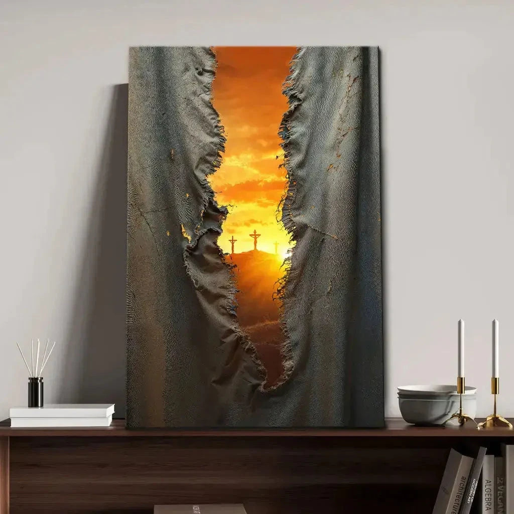 the veil was torn at jesus crucifixion christian wall art canvas (Landscape) (view 12)