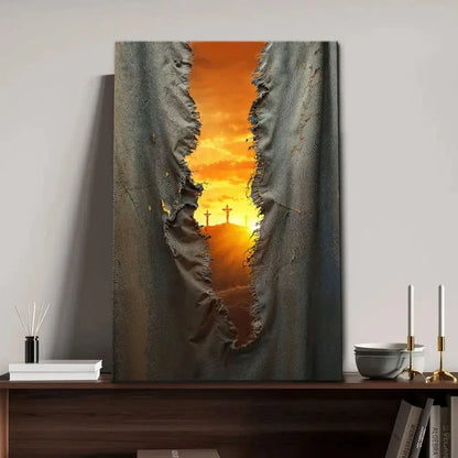 the veil was torn at jesus crucifixion christian wall art canvas (Landscape) (view 12)