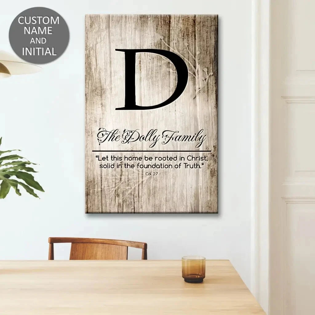personalized let this home be rooted in christ wall art canvas with custom family name initial (view 8)