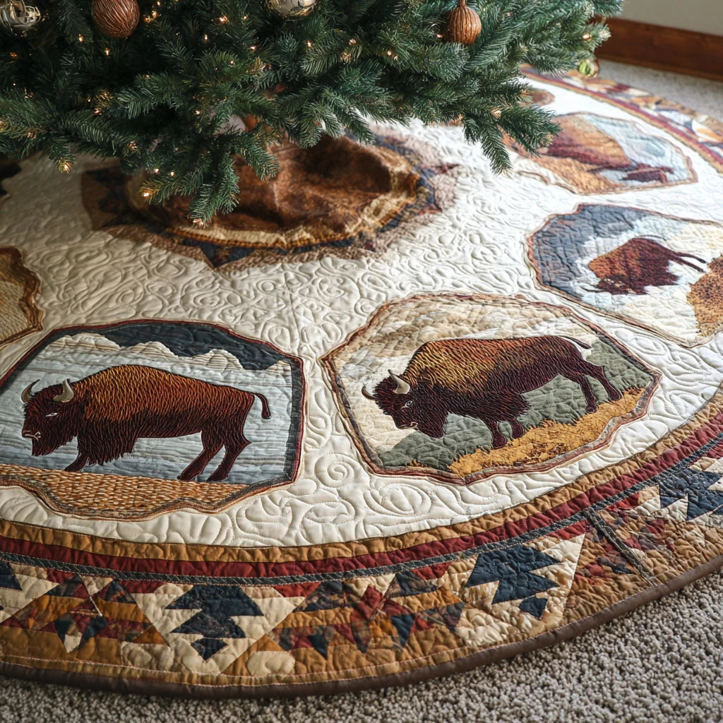 Prairie Bison Christmas Quilted Tree Skirt