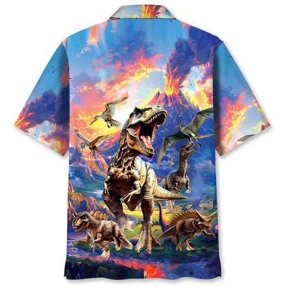 Prehistoric Dinosaur Volcano Hawaiian Shirt, custom shirt gift for men (view 2)
