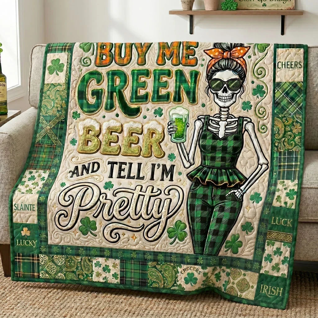 Pretty St. Patrick's Skeleton Quilt Blanket
