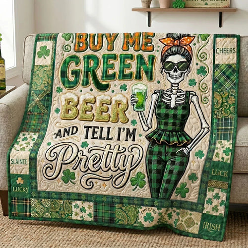 Pretty St. Patrick's Skeleton Quilt Blanket