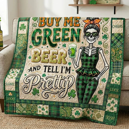 Pretty St. Patrick's Skeleton Quilt Blanket