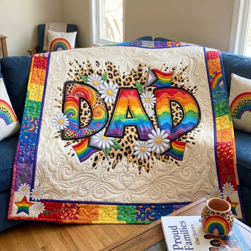 Proud Rainbow Dad Quilt Blanket