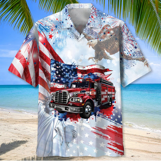 Proud Fire Truck Hawaiian Shirt, custom shirt gift for men