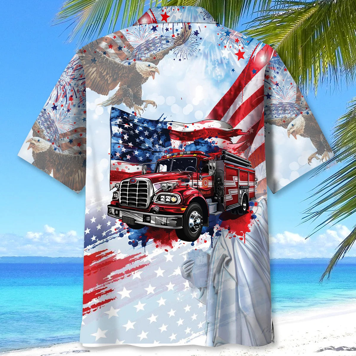 Proud Fire Truck Hawaiian Shirt, custom shirt gift for men (view 3)