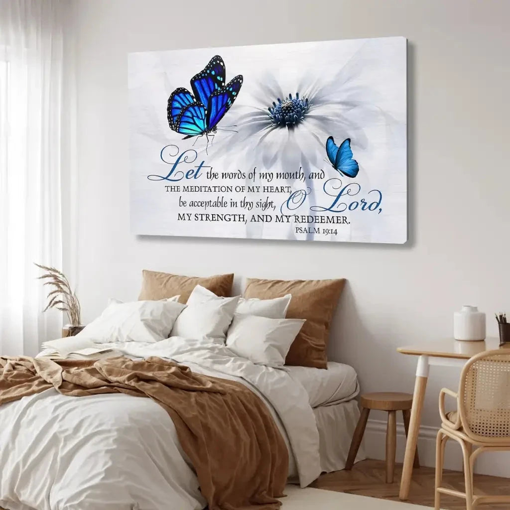 psalm 19 14 let the words of my mouth canvas butterfly christian wall art (Landscape) (view 7)