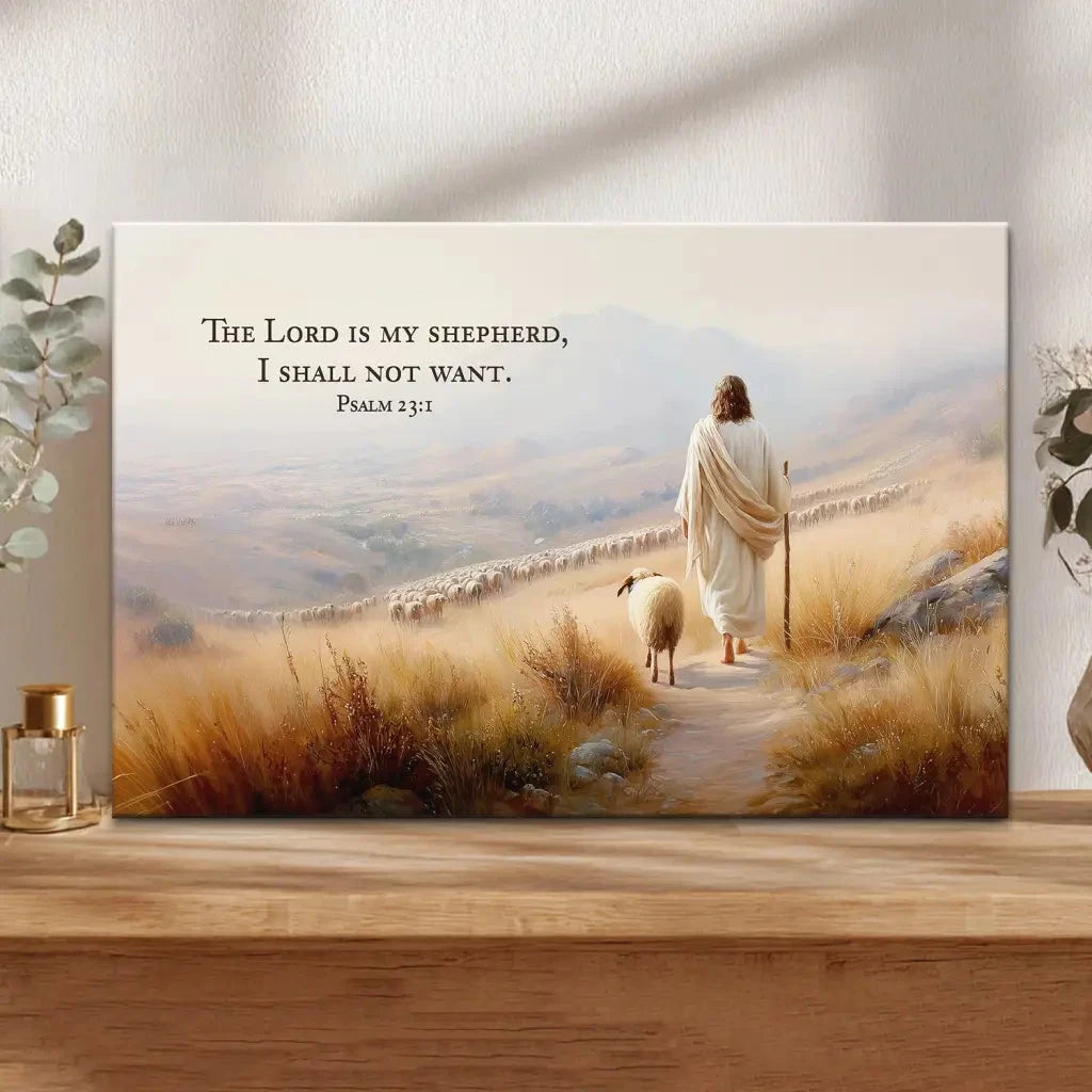 psalm 23 kjv the lord is my shepherd i shall not want wall art canvas (Landscape) (view 11)