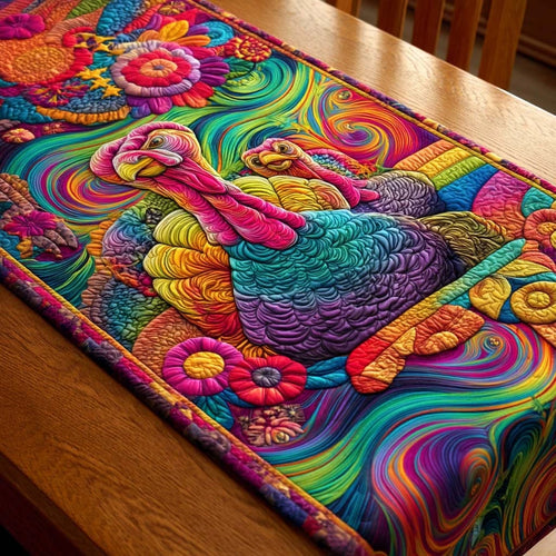 Psychedelic Turkey Dream Quilted Table Runner