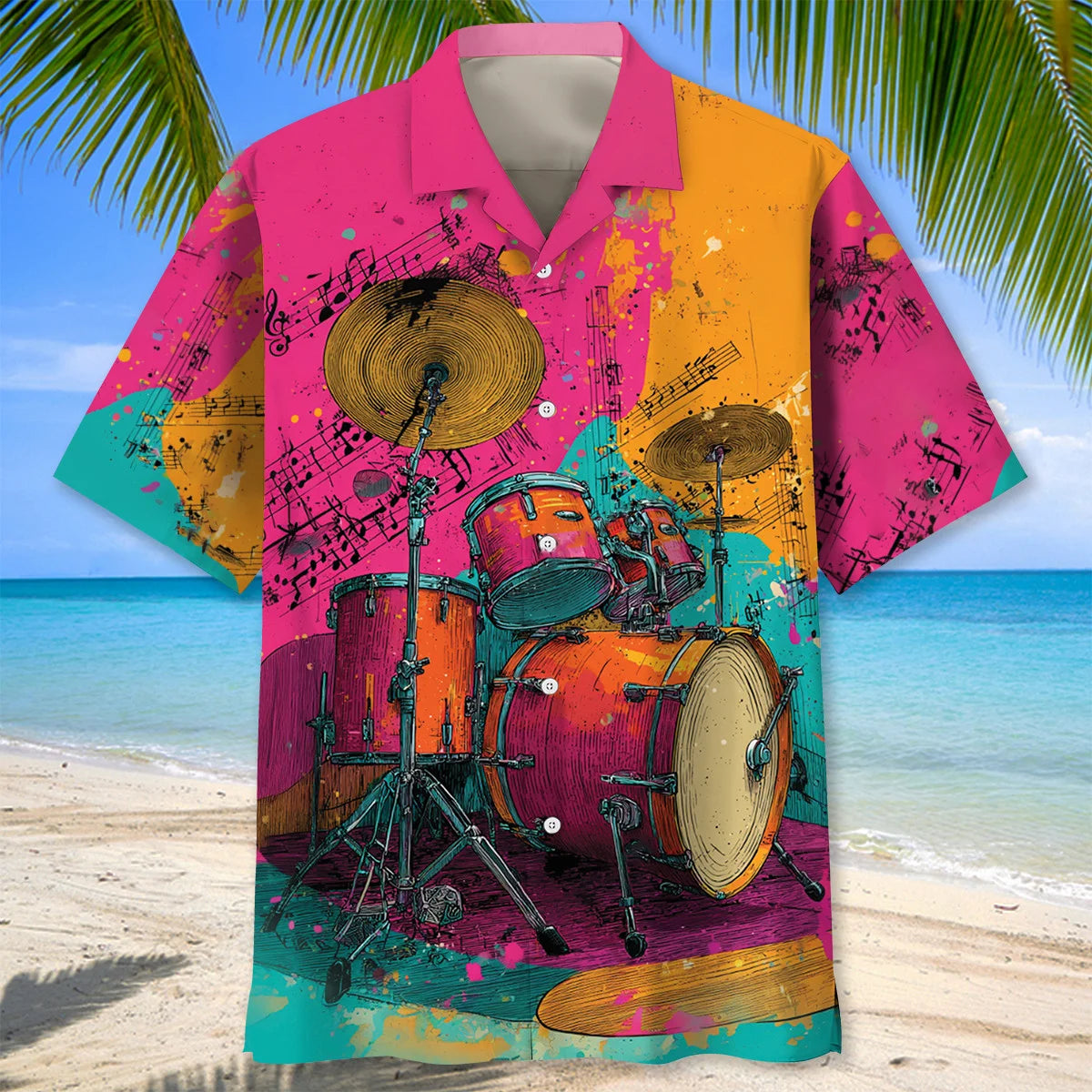 Psychedelic Drum Set Hawaiian Shirt, custom shirt gift for men (view 3)