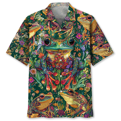 Psychedelic Frog Flowers Hawaiian Shirt, custom shirt gift for men