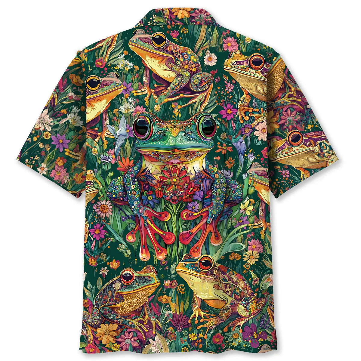 Psychedelic Frog Flowers Hawaiian Shirt, custom shirt gift for men (view 2)