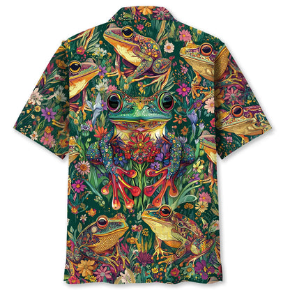 Psychedelic Frog Flowers Hawaiian Shirt, custom shirt gift for men (view 2)
