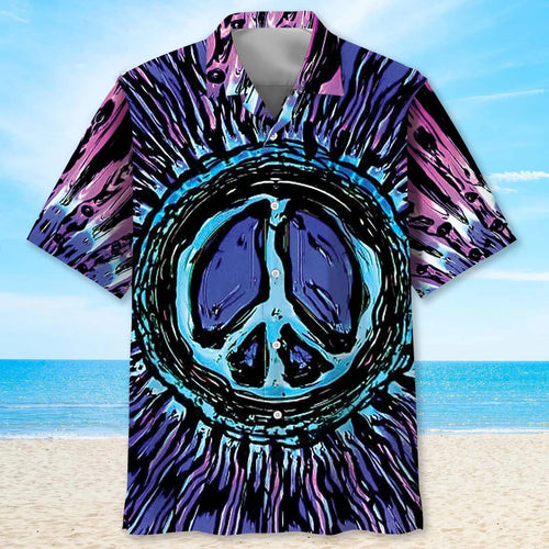 Psychedelic Hippie Peace Symbol Hawaiian Shirt, custom shirt gift for men