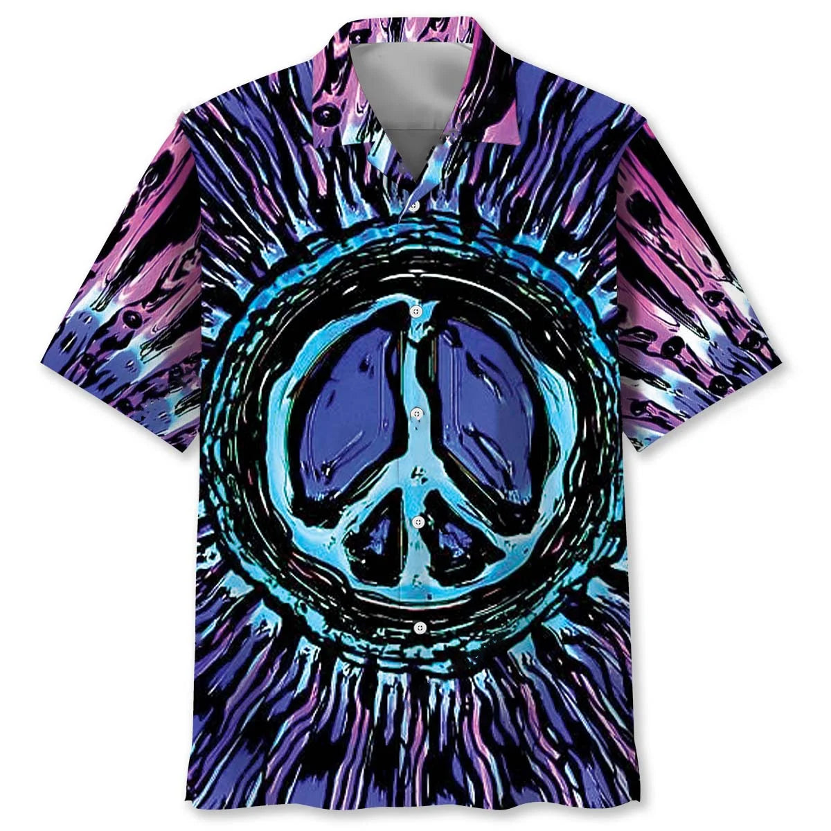 Psychedelic Hippie Peace Symbol Hawaiian Shirt, custom shirt gift for men (view 2)