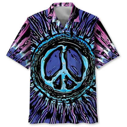 Psychedelic Hippie Peace Symbol Hawaiian Shirt, custom shirt gift for men (view 2)
