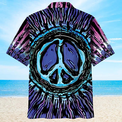 Psychedelic Hippie Peace Symbol Hawaiian Shirt, custom shirt gift for men (view 4)