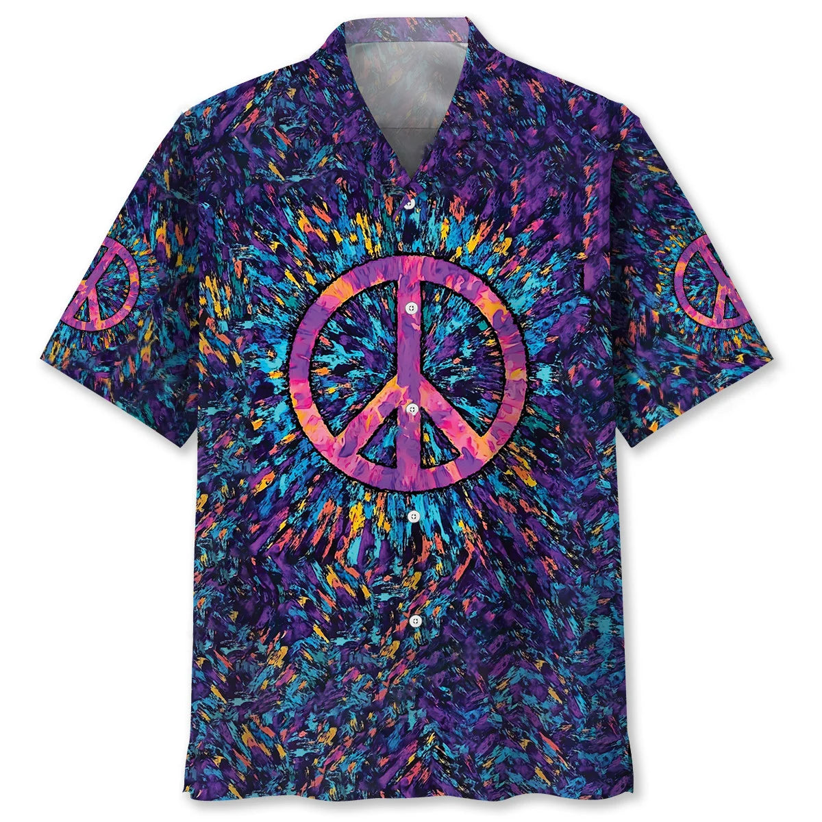 Psychedelic Peace Sign Hawaiian Shirt, custom shirt gift for men
