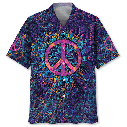 Psychedelic Peace Sign Hawaiian Shirt, custom shirt gift for men