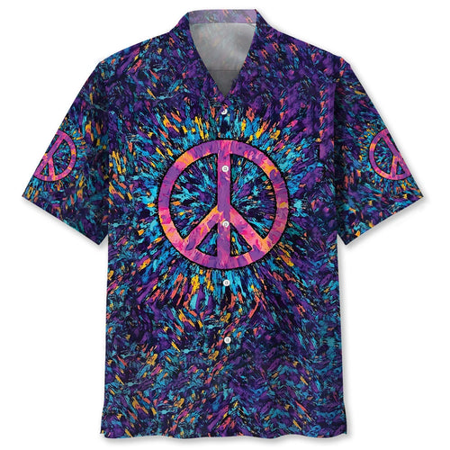 Psychedelic Peace Sign Hawaiian Shirt, custom shirt gift for men