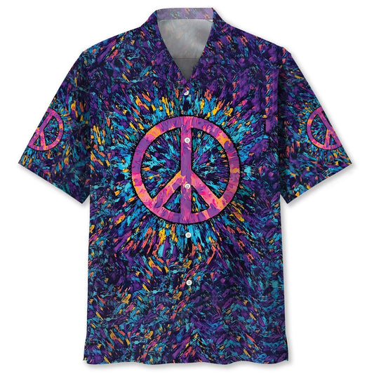 Psychedelic Peace Sign Hawaiian Shirt, custom shirt gift for men