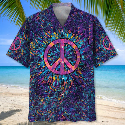 Psychedelic Peace Sign Hawaiian Shirt, custom shirt gift for men (view 2)