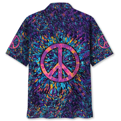 Psychedelic Peace Sign Hawaiian Shirt, custom shirt gift for men (view 3)