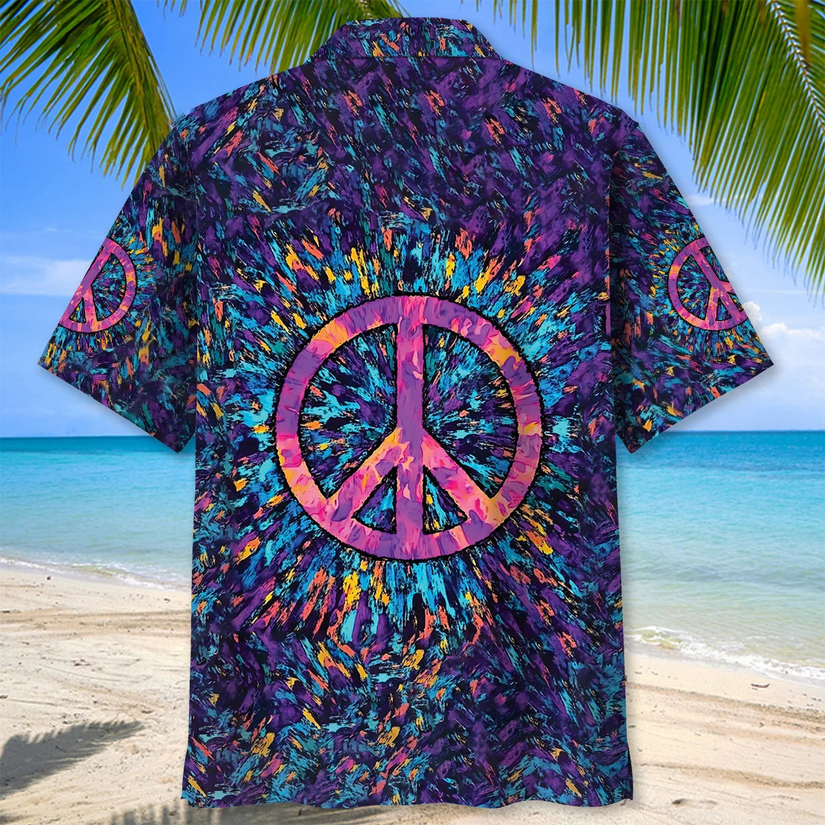 Psychedelic Peace Sign Hawaiian Shirt, custom shirt gift for men (view 4)