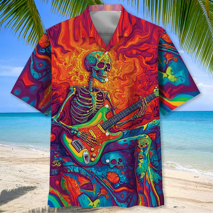 Psychedelic Skull Guitar Hawaiian Shirt, custom shirt gift for men