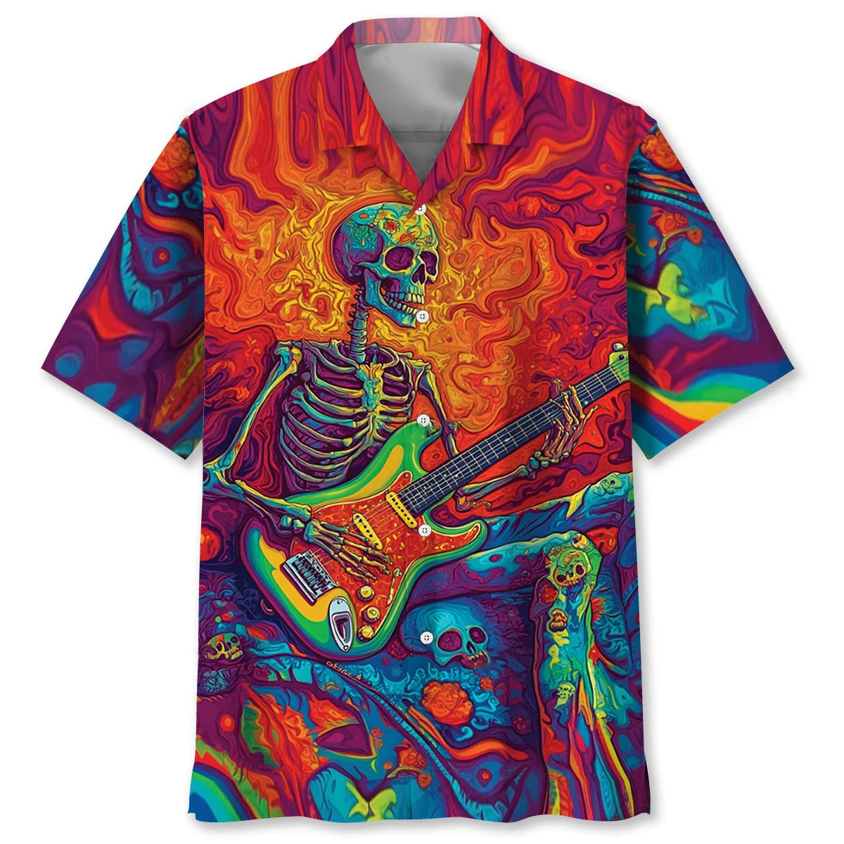 Psychedelic Skull Guitar Hawaiian Shirt, custom shirt gift for men (view 2)