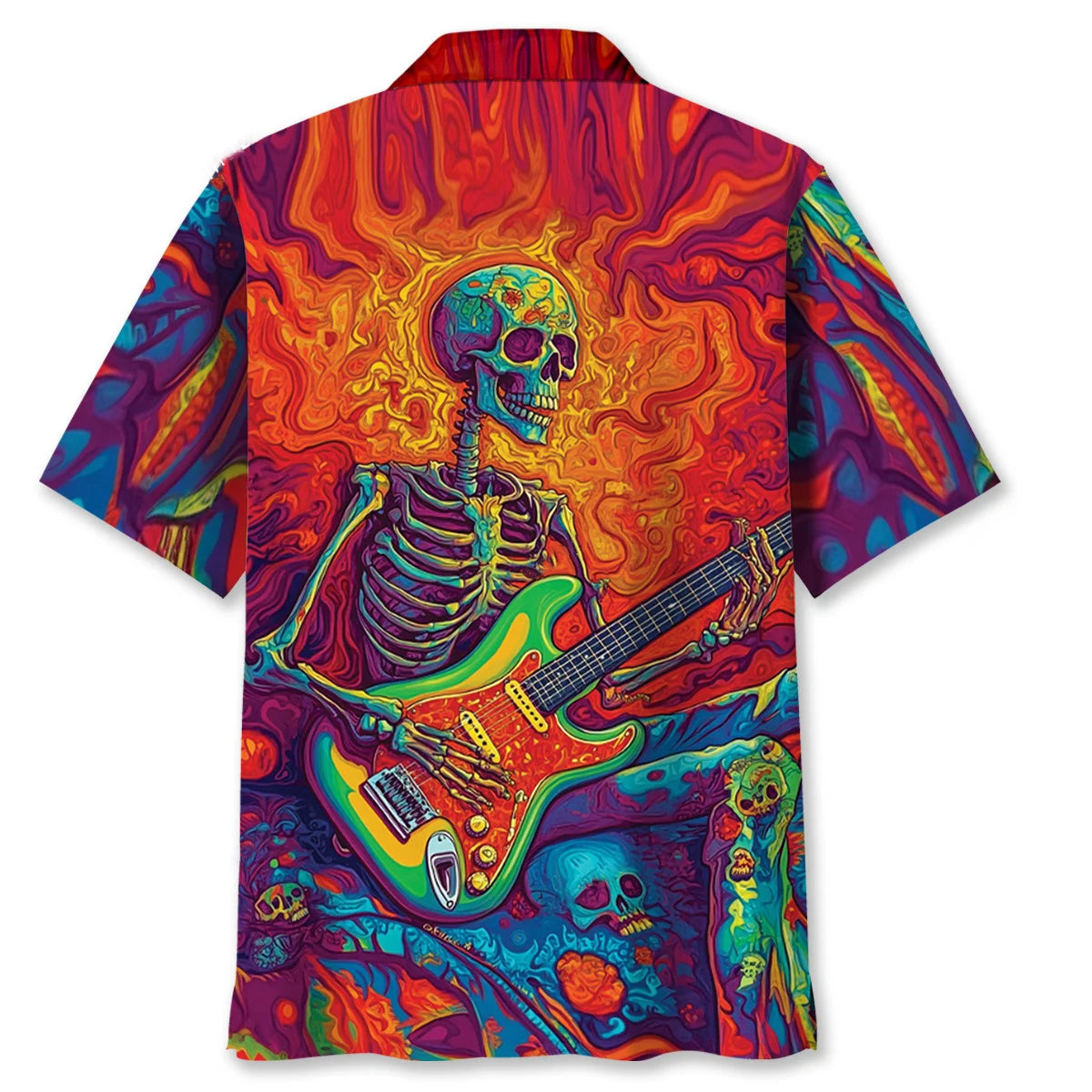 Psychedelic Skull Guitar Hawaiian Shirt, custom shirt gift for men (view 4)