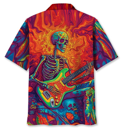 Psychedelic Skull Guitar Hawaiian Shirt, custom shirt gift for men (view 4)