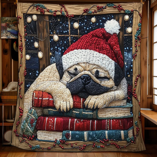 Pug And Book Quilt Blanket
