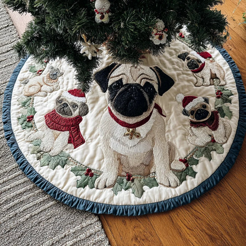 Pug Charm Christmas Quilted Tree Skirt